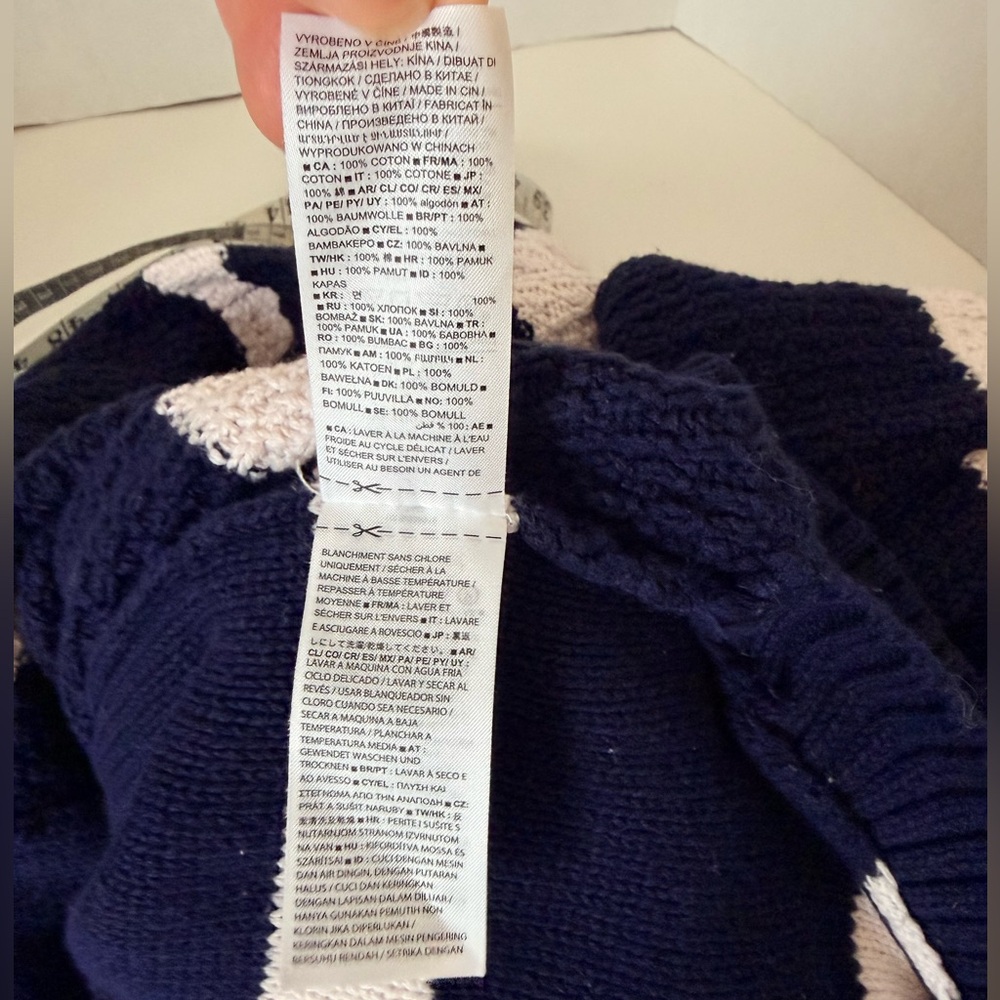 GAP Navy and Cream Striped Turtleneck Sweater with Various Cable Knit Design - Picture 12 of 15